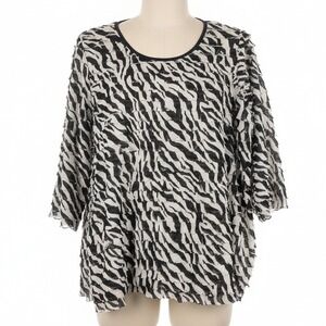 Y2K Elementz Zebra Animal Print Tiered Ruffle Long Sleeve Top 2X Maximalist